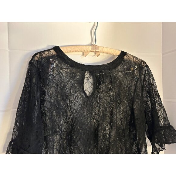 Torrid Black Lace Sheer Blouse Top Women’s Plus Size 2 Short Sleeve Romantic Got - Picture 7 of 9